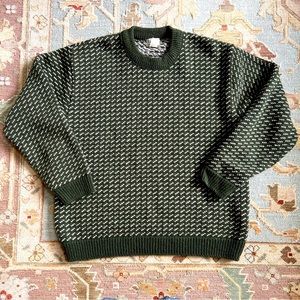 SOLD: LL Bean 100% Wool Birds Eye Sweater Fisherman Olive Green Made in Norway L